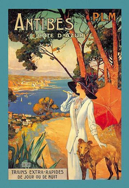 Antibes (PLM), Lady in White with Parasol & Dog