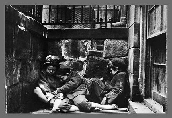 Street Kids Huddle Together on Mulberry Street