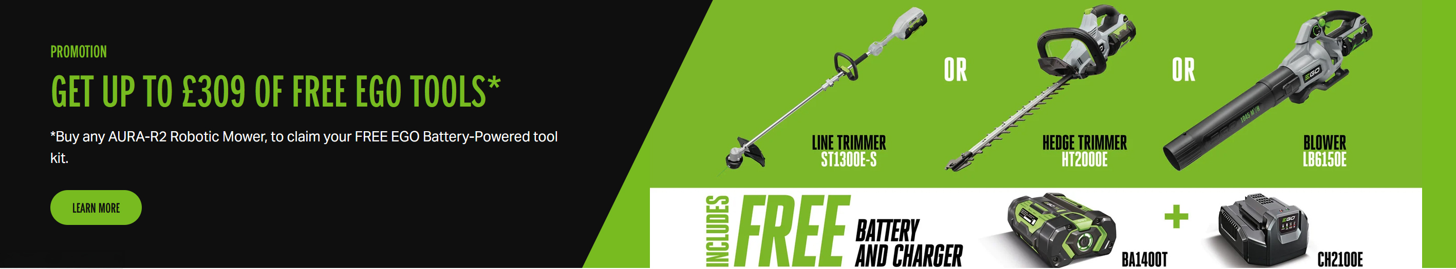 Buy an EGO AURA-R2 robotic mower and get up to £309 of free EGO tools, including battery and charger
