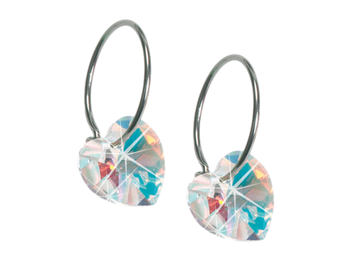 Rainbow Heart - Natural Titanium Ear Ring - 10 mm