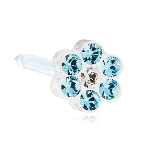 Daisy - Aquamarine / Crystal - Medical Plastic Piercing Stud - 5mm