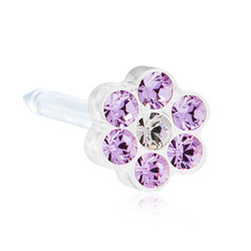 Daisy - Violet/Crystal - Medical Plastic Piercing Stud - 5mm