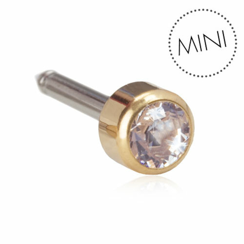 Bezel - Crystal - Golden Titanium Piercing Stud - Mini - 3mm