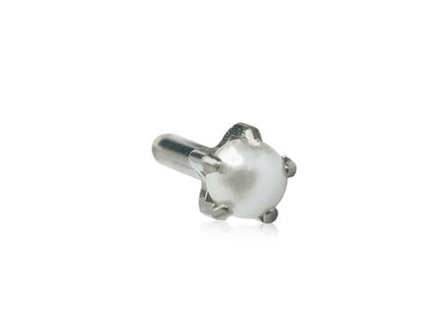 Tiffany, White Pearl - Silver Titanium Piercing Stud - 4mm