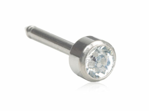 Long Bezel, Crystal - Silver Titanium Piercing Stud - 4mm