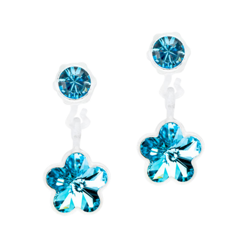 Aquamarine Flower Pendant Dangle Earrings - 4/6mm