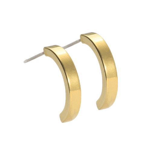Gold Plain Curved Earrings - 15mm