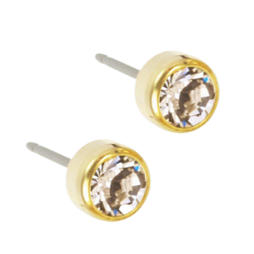 Golden Titanium Bezel Crystal Stud Earrings - 5mm