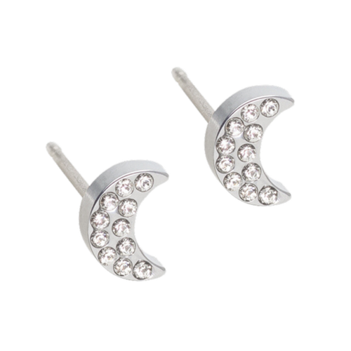Natural Titanium Brilliance Crescent Moon Stud Earrings - 6mm