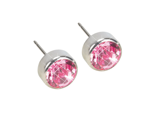 Silver Titanium Bezel Light Rose Crystal Stud Earrings - 5mm