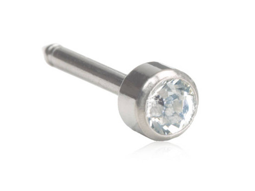 Mini Bezel -  Crystal  - Silver Titanium Long Nose Piercing Stud - 3mm