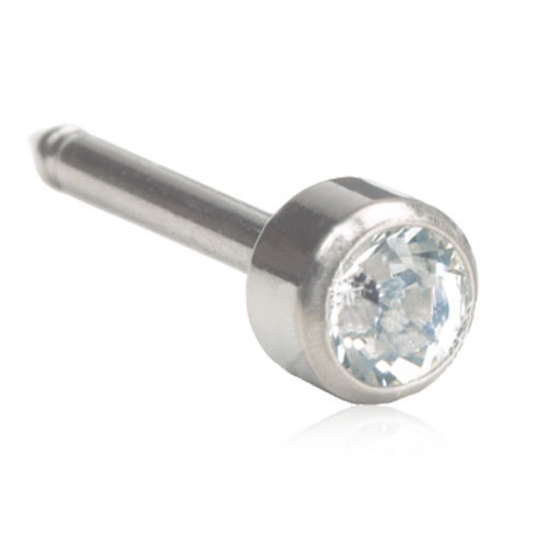 Mini Bezel -  Crystal  - Silver Titanium Long Nose Piercing Stud - 3mm