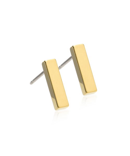 Plain Gold Vertical Bar Earrings - 10 mm