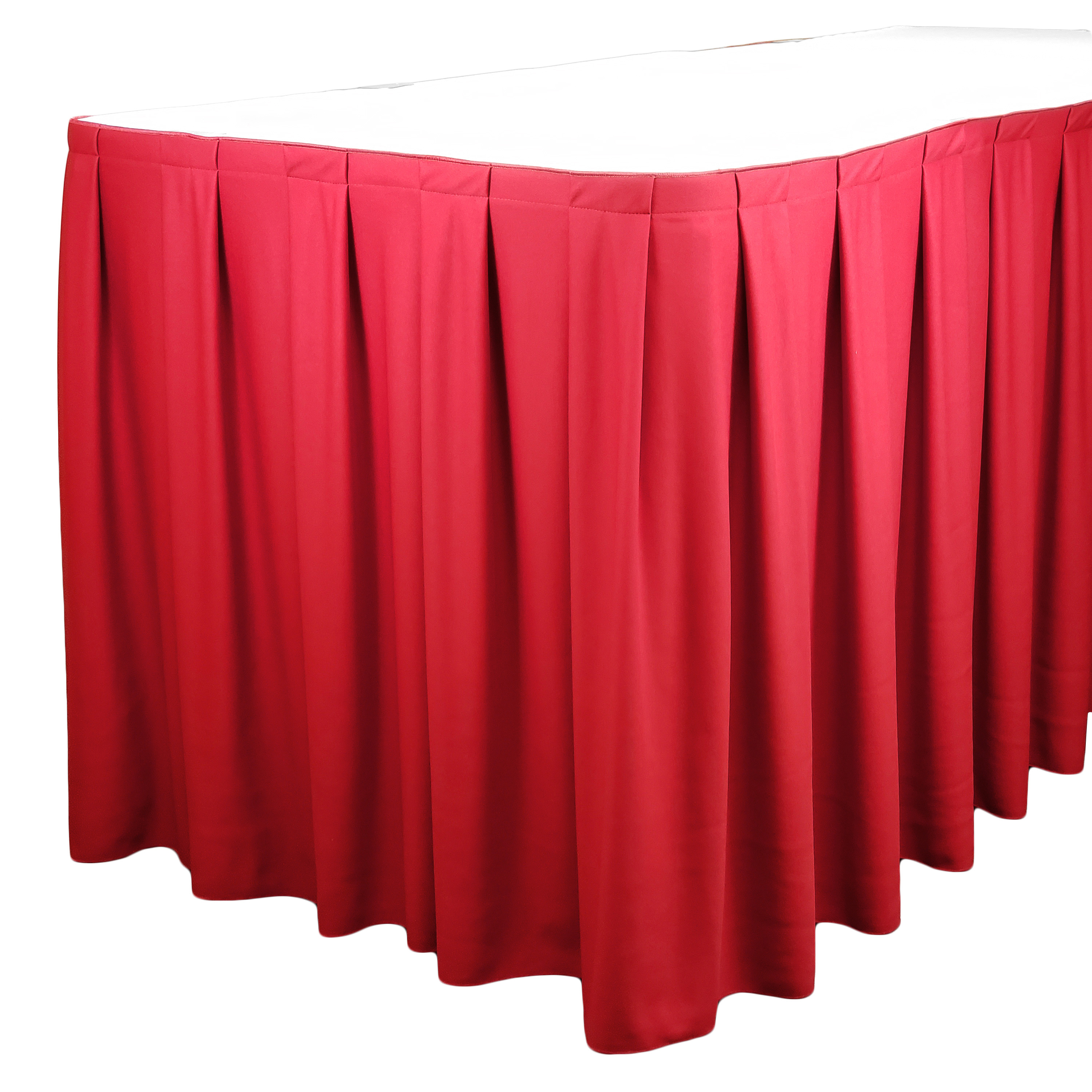 Red PolyKnit Wrinkle Release Box Pleat Table Skirting