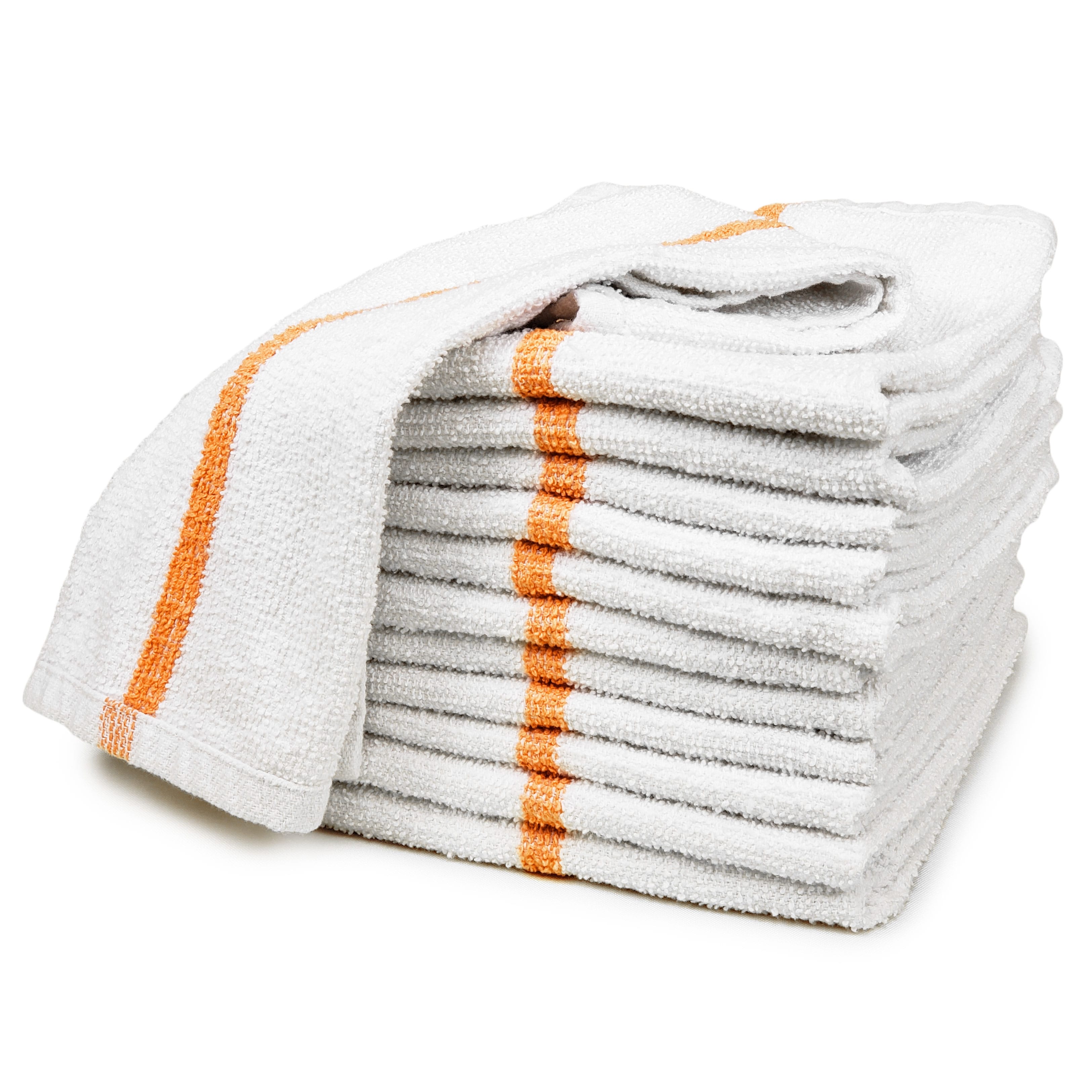 60 PC New Cotton Blend White Restaurant Bar Mops Kitchen Towels (5 Dozen)  (60, Gold Stripe)