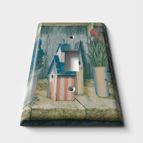 Birdhouses In Garden Decorative Light Switch Plate Cover