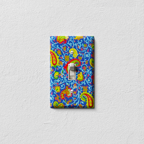 Blue and Yellow Paisley Decorative Light Switch Plate Cover