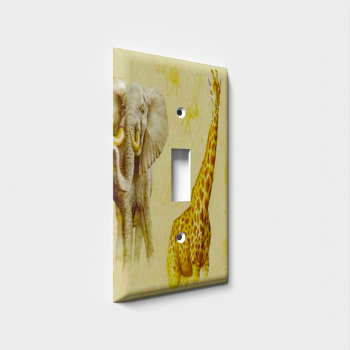 Giraffe And Elephant In Headlight Decorative Light Switch Plate Cover