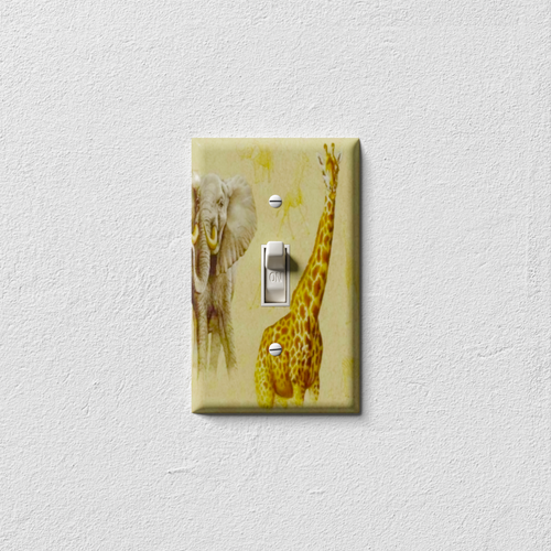 Giraffe And Elephant In Headlight Decorative Light Switch Plate Cover
