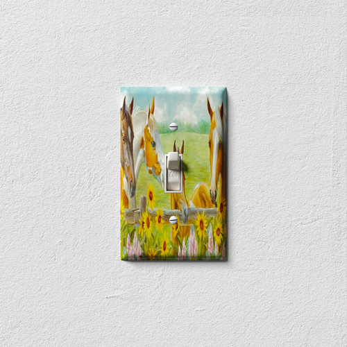 Horses and Sunflowers Decorative Light Switch Plate Cover