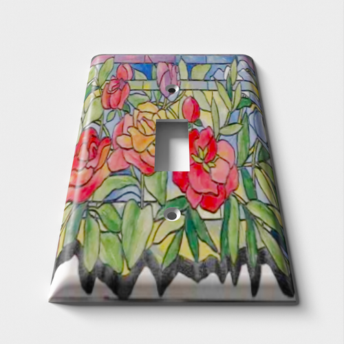 Stained Glass Roses Decorative Light Switch Plate Cover