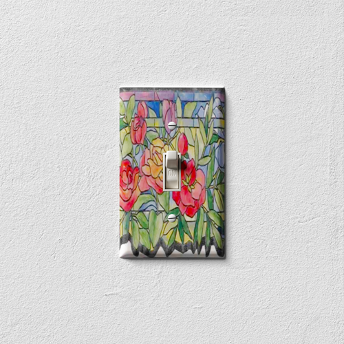 Stained Glass Roses Decorative Light Switch Plate Cover