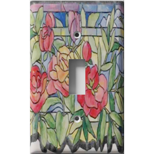 Stained Glass Roses Decorative Light Switch Plate Cover