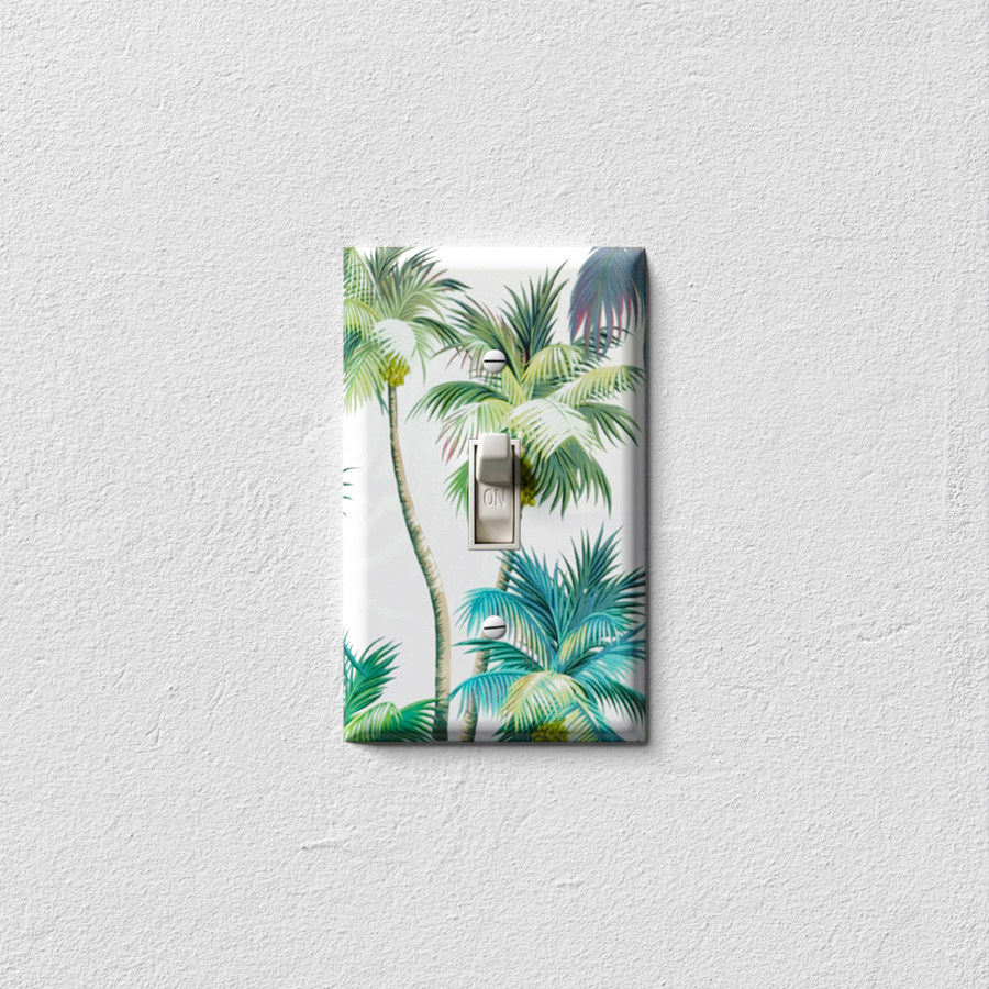 Vintage Tropical Palm Trees Light Switch & Outlet Wall Plate - Handmade Decoupage Home Art, Brown