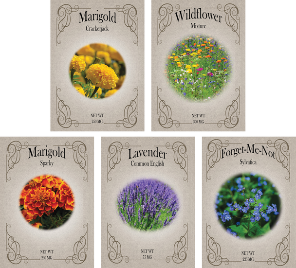 Set of 5 Flower Seed Packets - Great for Creating The Garden of Your Dreams! - Heirloom, NON-GMO