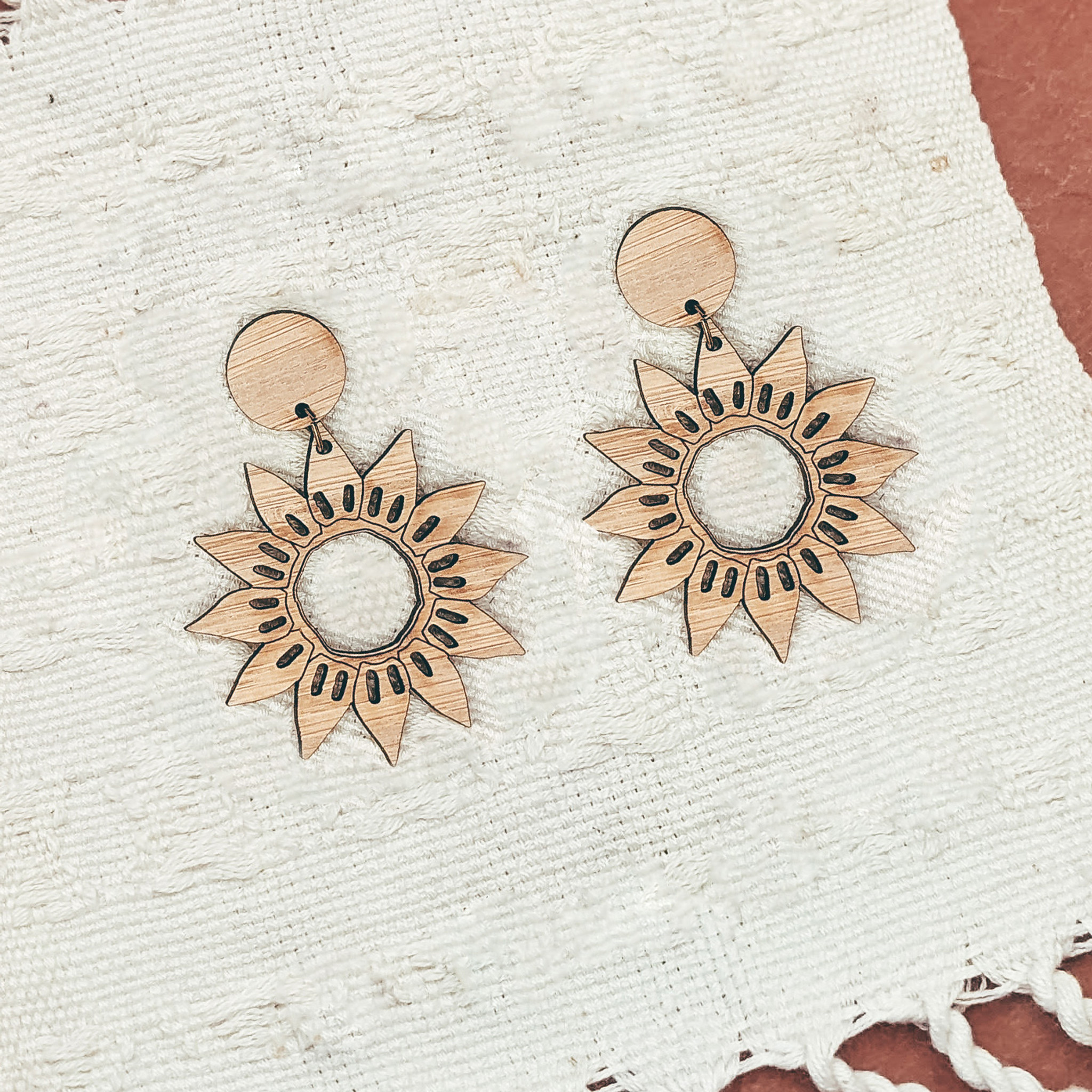 large sunflower wood earrings leanore