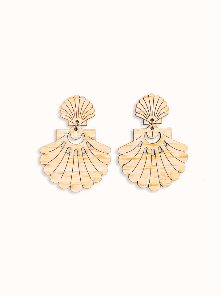 seashell dangle earrings wood