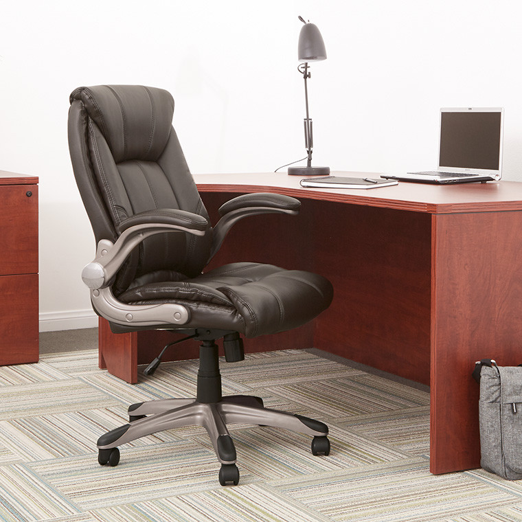 OCU Faux Leather Manager Chair with Flip Up Arms and Coated Base