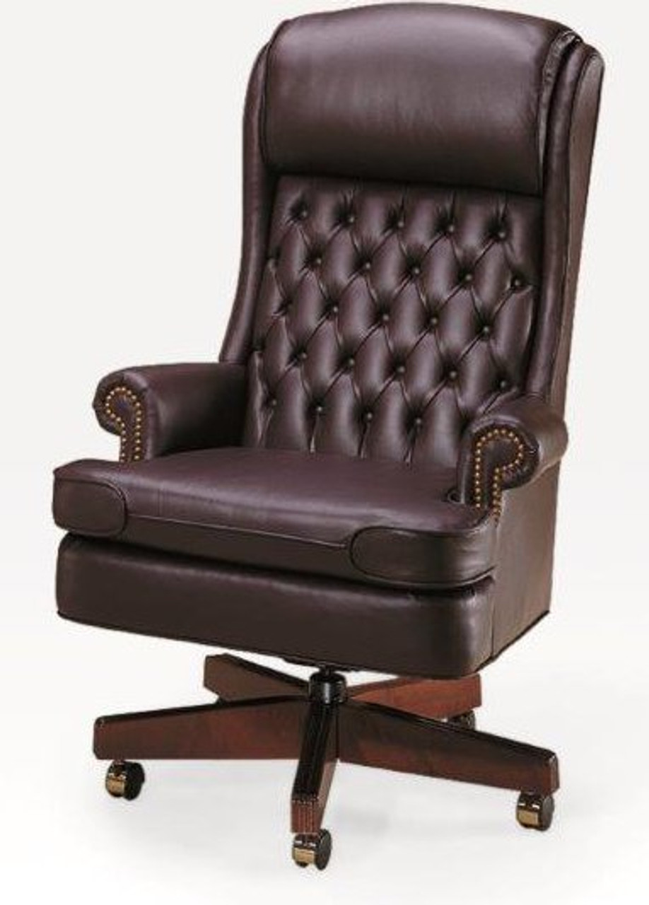 Tufted Brown Leather Adjustable Executive Office Chair- Casters