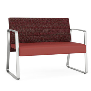 Lesro Waterfall Loveseat with Sled Base, Reframe Nebbiolo Seat Back Upholstery, Dillon Vinyl Cordovan Upholstery, Silver Frame Finish, 3/4 Front View Lesro Waterfall Loveseat with Sled Base, Reframe Nebbiolo Seat Back Upholstery, Dillon Vinyl Cordovan Upholstery, Silver Frame Finish, 3/4 Front View