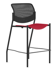 9to5 Shuttle Stool in Black Mesh, Red Seat and Black Frame, Armless, 3/4 Front View 9to5 Shuttle Stool in Black Mesh, Red Seat and Black Frame, Armless, 3/4 Front View