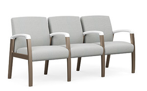 SitOnIt Aviera 3 Seater, Dash Cloud Upholstery with Taupe Frame and Solid Surface Designer White Armcaps