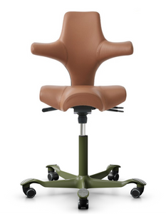 HÅG Capisco 8106 All-Leather Saddle Chair, NEW Moss Frame and Base, Front View