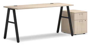 Hon Mod A-Leg Work Table with Mobile Storage, NEW Desert Oak Laminate with Black Legs, 60"W Hon Mod A-Leg Work Table with Mobile Storage, NEW Desert Oak Laminate with Black Legs, 60"W