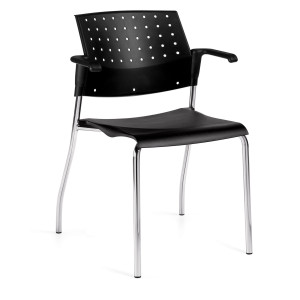 Global Sonic Stacker, Carton of 2, Black with Chrome Frame, Optional Fixed Arms, 3/4 Front View
