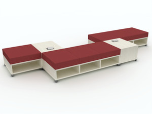 AIS LB Lounge Backless Serpent with Open Base and Two Tables, Wellesley Lipstick Upholstery and Phantom Pearl Laminate on Powered Calibrate Table AIS LB Lounge Backless Serpent with Open Base and Two Tables, Wellesley Lipstick Upholstery and Phantom Pearl Laminate on Powered Calibrate Table