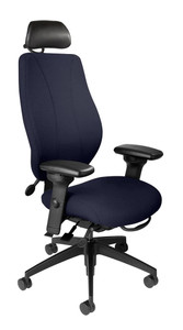 tCentric Hybrid with Midnight Black Frame, Upholstered in Open House Midnight, Optional Black Headrest, 3/4 Front View tCentric Hybrid with Midnight Black Frame, Upholstered in Open House Midnight, Optional Black Headrest, 3/4 Front View
