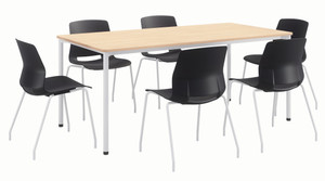 KFI Studios Breakroom Bundle with 72"W Dailey Table Maple Top and White Frame, 6 Imme Chairs with Black Shell and White Frame KFI Studios Breakroom Bundle with 72"W Dailey Table Maple Top and White Frame, 6 Imme Chairs with Black Shell and White Frame