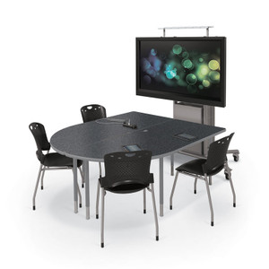 MediaSpace Multimedia Table in Graphite Nebula with platinum legs and edgebanding MediaSpace Multimedia Table in Graphite Nebula with platinum legs and edgebanding