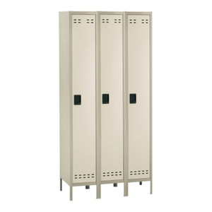 Safco 3 Column Single Tier Steel Lockers, Tan, 3/4 Front View Safco 3 Column Single Tier Steel Lockers, Tan, 3/4 Front View