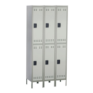Safco 3 Column Double Tier Steel Lockers, Grey, 3/4 Front View Safco 3 Column Double Tier Steel Lockers, Grey, 3/4 Front View