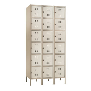Safco 3 Column Six Tier Steel Lockers, Tan, 3/4 Front View Safco 3 Column Six Tier Steel Lockers, Tan, 3/4 Front View