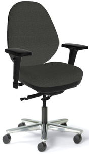 Sitmatic GoodFit Mid Back ESD (Electrostatic Dissipative) with Small Seat, Antistatic Charcoal Fabric, Optional Height and Width Adjustable Arms, Polished Aluminum Base, 3/4 Front View