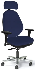 Sitmatic GoodFit High Back ESD (Electrostatic Dissipative) with Standard Seat, Antistatic Navy Fabric, Optional Height and Width Adjustable Arms, Polished Aluminum Base, Optional Headrest, 3/4 Front View