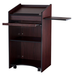 National Public Seating Oklahoma Sound Aristocrat Series Lectern, Rear View with Shelves Extended National Public Seating Oklahoma Sound Aristocrat Series Lectern, Rear View with Shelves Extended