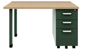 KI Instruct Teacher Pedestal Quickship, Black Frame and Pedestal, Kensington Maple Laminate Top, Front View with Right Side Pedestal KI Instruct Teacher Pedestal Quickship, Black Frame and Pedestal, Kensington Maple Laminate Top, Front View with Right Side Pedestal